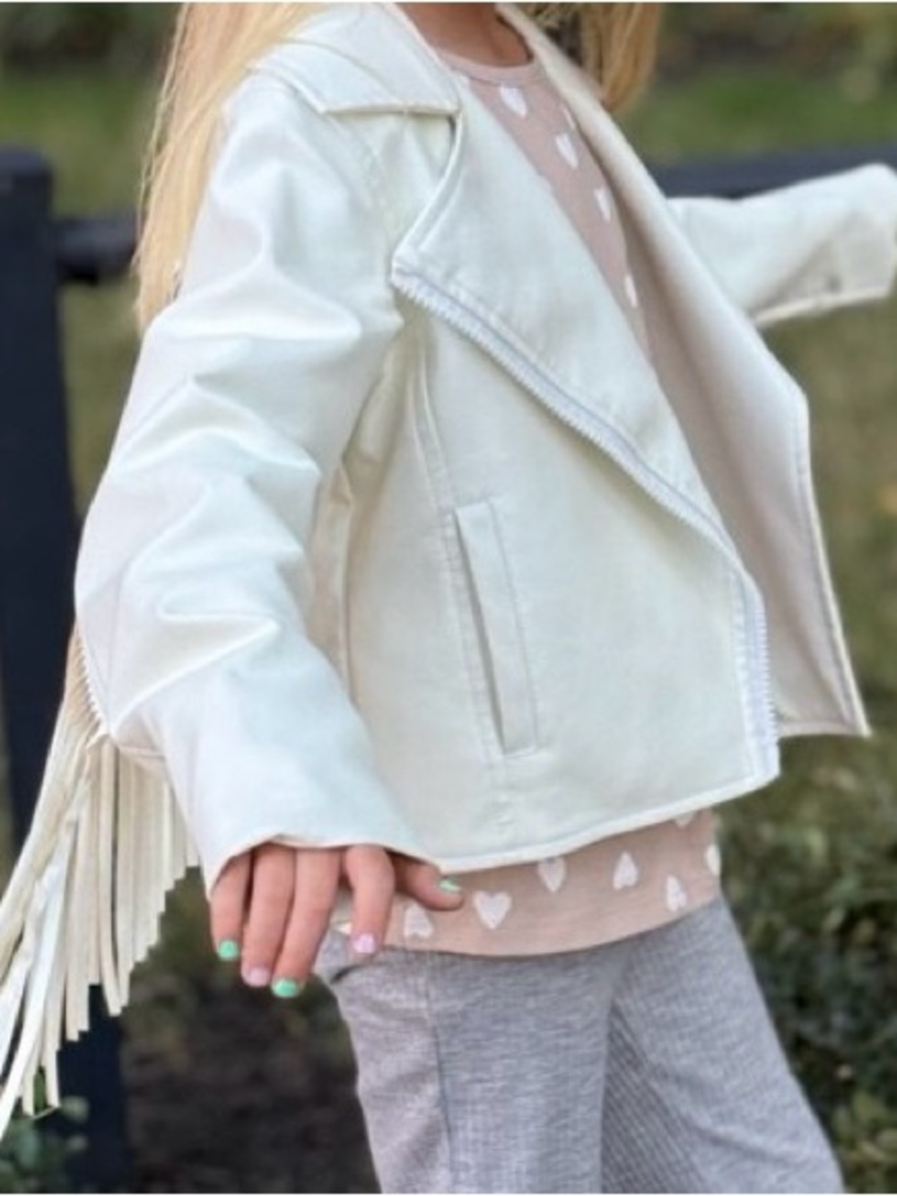 Harmont & Blaine Cream Fringe Moto Jacket for Kids
